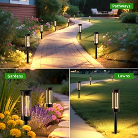 Hiromeco Solar Pathway Lights Outdoor Waterproof: Garden Lights Solar Powered with 3000K Warm White, Auto On/Off Lighting &12-Hour Illumination - Bright Solar Stake Lights for Lawn Yard - 4 Pack