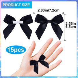 Mxxipp 15pcs Mini Ribbon Bows for Wrapping, Small Satin Ribbon Bow, Tiny Craft Bowknot Sewing Accessories for Flowers Cookie Wrapping Christmas Wedding Birthday Party Decoration- Black