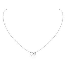 Aosyoisk 925 Sterling Silver Heart Letter Necklace, Ladies (J)