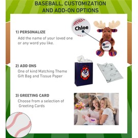 DolliBu Sitting Brown Moose Stuffed Animal with Baseball Plush – Soft Moose, Adorable Playtime Moose Plush Toy, Baseball Plush Doll Animal Toy for Kids and Adults – 11 Inches