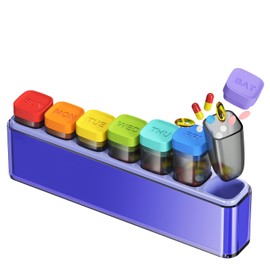 Weekly Pill Organizer 1 Time a Day, HIONXMGA Portable Detachable Travel Pill Box 7 Day, Large Once Daily Pill Holder Case, Purple