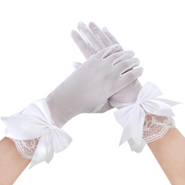 Ehuihuan 1 Pair Women's Lace Gloves, Full Finger White Gloves, White Wedding Gloves, White Short Lace Net Gloves for Wedding, Dinner Parties, Costume Accessories, White
