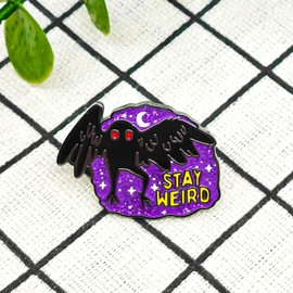 Mothman Stay Weird - Gothic Series - Enamel Lapel Pin - Plated Badge for Clothing, Bags, and Lanyards