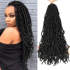 DAIXI 6 Packs 18 inch Ombre Pre-Looped Faux Locs Crochet Hair for Black Women Curly Wavy Locs Crochet Braids Hair African Roots Synthetic Dreadlocks Soft Locs Braiding Hair Extensions 1B Color
