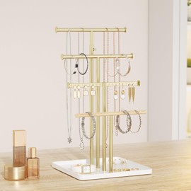 Josmimic Jewelry Holder Necklace Organizer: Aesthetic Jewelery Display for Bracelet Hanger Stand And Earring Holders Gold