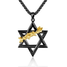 HUKKUN Star of David Necklace for Men Sterling Silver Star of David with Thorns Necklace for Men Jewish Jewellery for Men, Sterling Silver