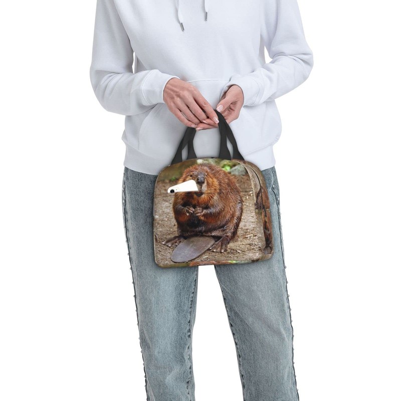 Larklitz Cute Funny Beaver Reusable Insulated Lunch Bag, 8.5in x