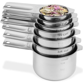 Kalsreui Measuring Cups Set 7, 18/8 Stainless Steel Measuring Cups Set for Kitchen & Baking, Metal Metric & US Measure Cup With 2/3 Cup & 3/4 Measuring Cup for Dry & Liquid Ingredients