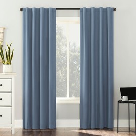 Sun Zero Cyrus 2-Pack Thermal 100% Total Blackout Back Tab Curtain Panel Pair, Denim Blue, 40" W x 96" L (2 Panels)