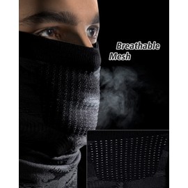 ROTTO Neck Warmer Multifunctional Scarf Neck Warmer Men's Shoulder Warmer Motorcycle Scarf Windproof Breathable for Outdoor Cycling Skiing Running, 01 Black Grey