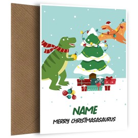 Dinosaur Christmas card for Boy or Girl! Merry Christmasasaurus - Funny Christmas card for son, grandson! Fun Xmas card with a T-Rex and Terradactyl