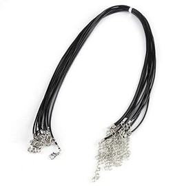 10 Pieces 1.5mm 18 Inch Wax Cord Necklaces Chain Black Braided Imitation Leather Cord Rope Necklace Chain with Lobster for DIY Jewelry Making (Black)