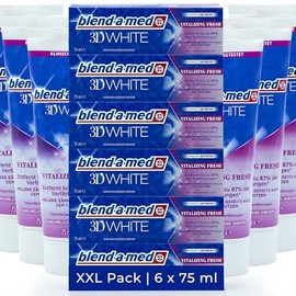 6 x Blend-a-med 3D White Vitalizing Fresh 75 ml XL Pack, 3-in-1, Tooth Enamel, Gentle Toothpaste, Anti-Discolouration