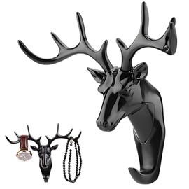 PACK OF 2 - Designer Wall Mount Deer Head Hanger,Trendy Adhesive Key Holder for Office & Home | Multi-Functional 9-Hook Organizer for Keys, Coats, Hats, Clothes, Pet Leash, Umbrellas | No-Drill Design