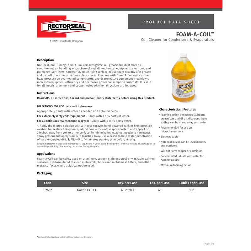 Rectorseal 82632 1-Gallon Foam-A-Coil Coil Cleaner Large, Yellow