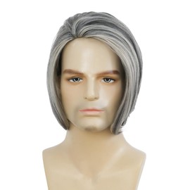 Salaibs Grey Short Wig for Men Bob Straight Layered Fluffy Wig Natural Looking Synthetic Heat Resistant Fiber Daily Wig for Male Guy（Gray Mix White ）