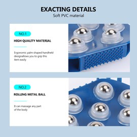 Housoutil Palm Shaped Massage Glove, Handheld Body Massager with 7 Metal Roller Balls, Exfoliating Bath Brush for Muscle Soreness, Cellulite Management, Blue