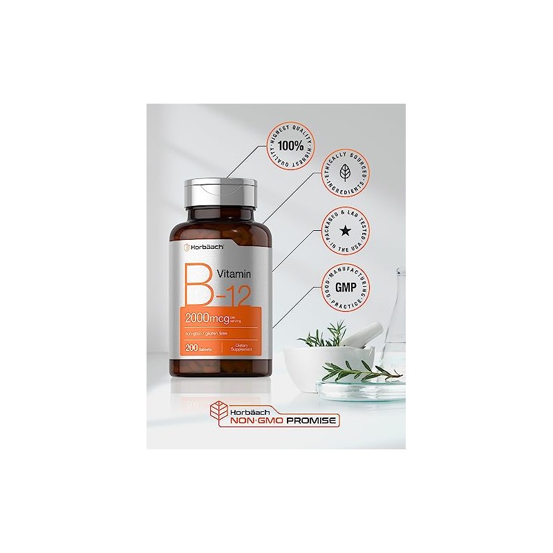 Horb Ach Vitamina B12 2000 Mcg 200 Comprimidos Suplemento Vegetariano
