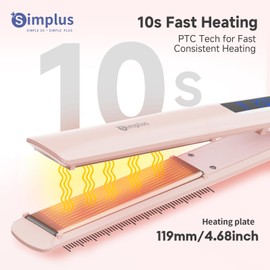 SIMPLUS Hair Straightener, 10s Fast Heating Flat Iron, 1" 446°F Professional Straightening Curling Iron 2 in 1 for All Hairstyles, 360° Swivel Cord, Adjustable Temp and Automatic Shut Off, Pink