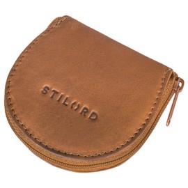 STILORD 'Benji' Mini Leather Wallet Viennese Box Vintage High Quality Coin Purse Shake Purse Key Organiser Coin Case Made of Genuine Leather, Cognac - Brown, coin purse