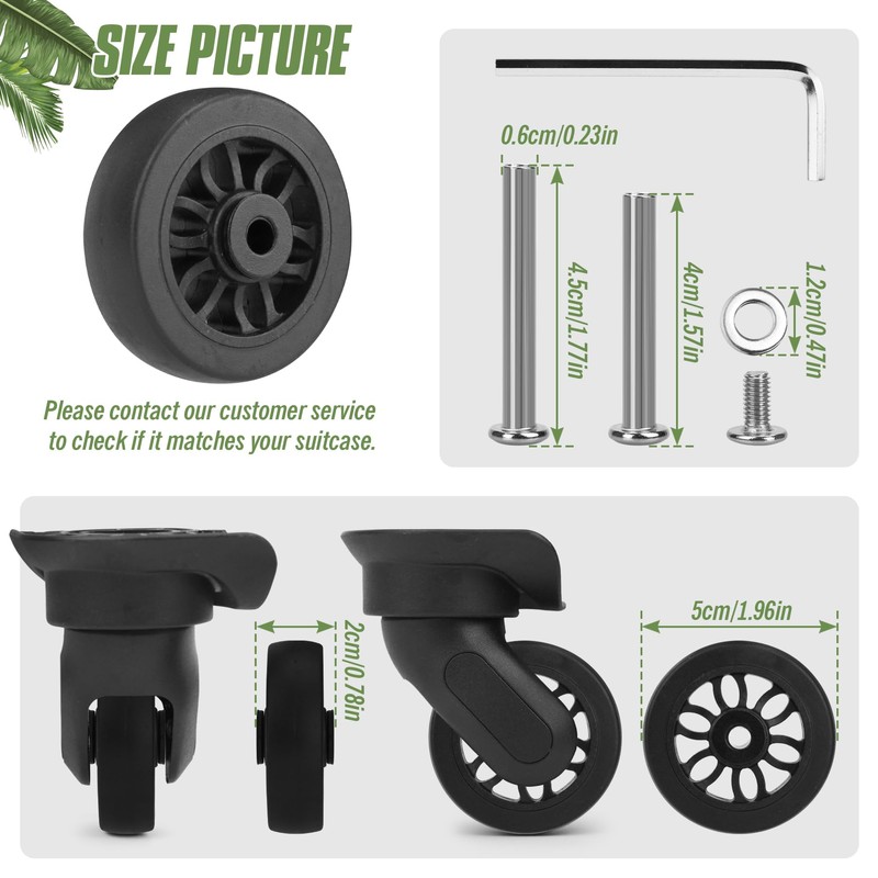 Vivikivi 4 Pcs Suitcase Wheels Replacement Universal Mute Luggage Suitcase