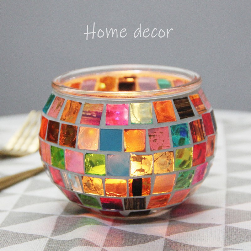 2PCS Mosaic Glass Tea Light Holder Romantic Deocrative Scented Candle