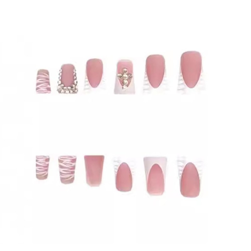 24 Pcs Press on Nails Short Square,YIHONGYAN Pink Fake Nails