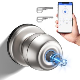 EUERTE Smart Door Knob,Fingerprint Door Knob,Biometric Smart Door Lock with App Control,Metal Alloy Door Knob,Easy Installation,Great for Bedrooms,Cloakroom,Apartments Offices,Hotel(Sliver)