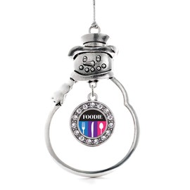 Inspired Silver - Foodie Charm Ornament - Silver Circle Charm Snowman Ornament with Cubic Zirconia Jewelry