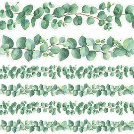 Eucalyptus Die-Cut Border Trim Bulletin Board Classroom Bulletin Wall Decor Greenery Trim Border Decor Wall Decals Border Tropical Leaves Greenery Wall Decoration Green (78.7 Feet)