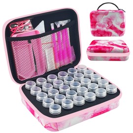LIRUNQIU Diamond Painting Storage Containers, 30 Slots Diamond Painting Accessories and Tools for Diamond Art Organizer Case(Pink)