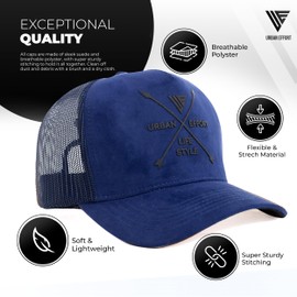 Urban Effort - Gorra de malla trasera para hombres y mujeres, gorra de béisbol de 5 paneles, gran cierre para caza y senderismo, Azul, Medium