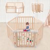 Foldable Wooden Playpen,Large Baby Gate Playpen with Child-Proof Lock-Easy Assembly,
