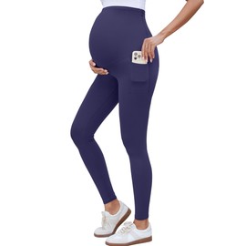 OUGES Womens 2025 Summer Maternity Leggings with Pockets Over The Belly Soft Yoga Pants Activewear Pregnancy Must Have Casual Summer Maternity Clothes (Royal Blue, S)