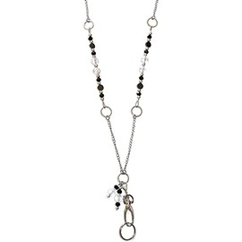 Beautiful Fashion Lanyard, Made in USA Women's super strong chain lanyard for ID badge holder and keys, 34" long (Crystal & Hematite - Non Breakaway- Stronger)