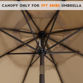 Blissun 9ft Patio Umbrella Replacement Canopy, Market Umbrella Top, Outdoor Table Umbrella Canopy for 8 Ribs, Canopy Only (Tan)