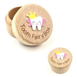 QZKJQDD 1 Pcs Tooth Fairy Box, KidsTooth Box, 3D Carved Wooden Teeth Keepsake, Keep The Childhood Memory for Tooth Loss Baby Birthday Gifts, for Storing Baby's Dropped Baby Teeth