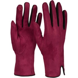 styleBREAKER 09010030 Women's Touchscreen Gloves with Colour Contrast and Fleece Lining, Warm Thermal Finger Gloves, Winter, bordeaux red