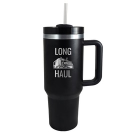 Premium 40 oz Long Haul Black Travel Mug with Slider Lid - Insulated Trucker Travel Mug - Keeps Drinks Hot or Cold - Ideal for Long Hauls and Road Trips, Excellent Truck Driver Appreciation Gift