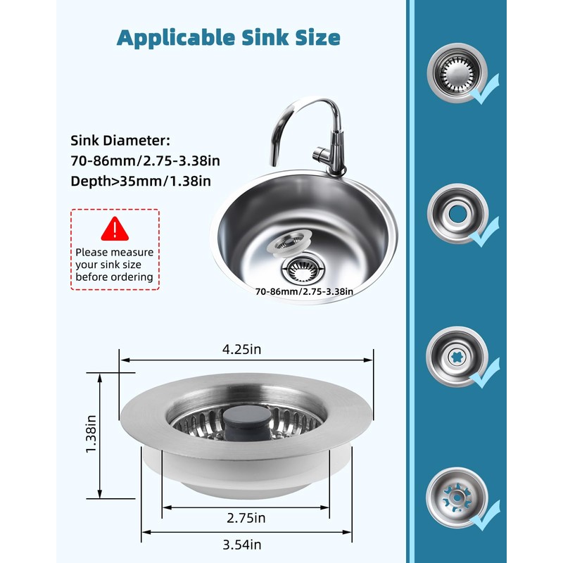 Hygie Rinse All Metal Sink Drain Strainer for Kitchen Sink