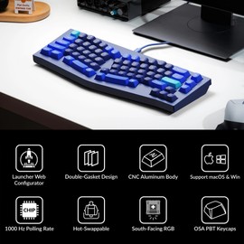 Keychron Q8 Wired Custom Mechanical Keyboard, 65% Alice Layout QMK/VIA Programmable with Hot-swappable Gateron G Pro Brown Switch Double Gasket Compatible with Mac Windows Linux (Blue)