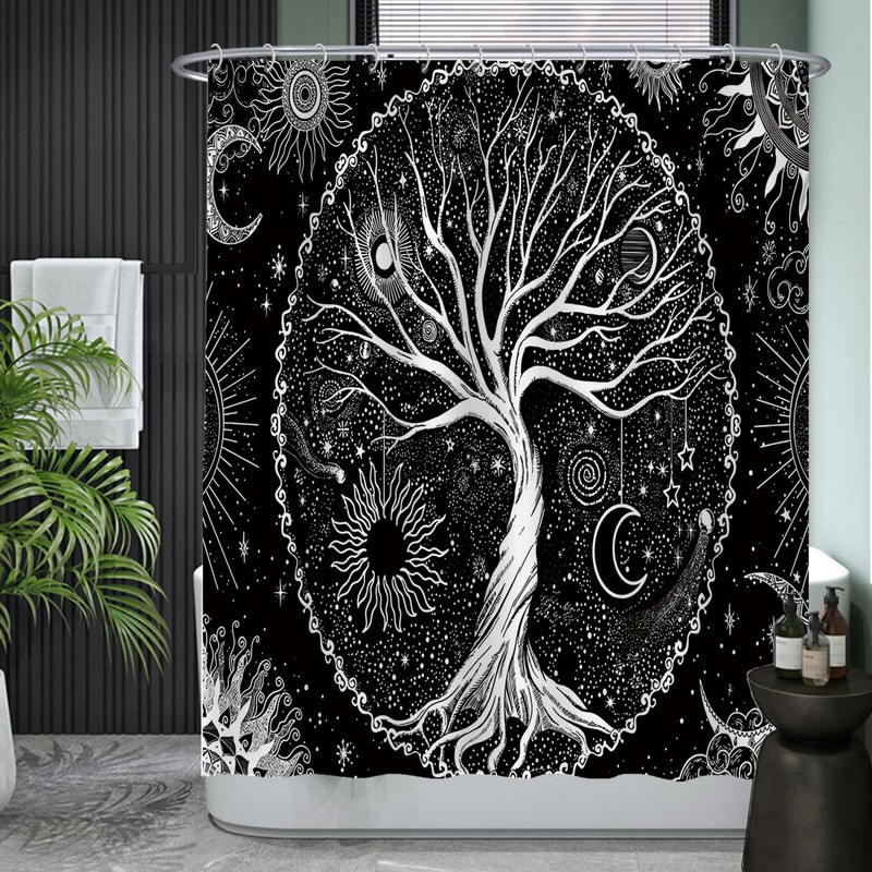 Ulticool Shower Curtain - Tree of Life Black White -