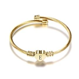 SBI Jewelry Initial Letter Cuff Bracelet Gold Heart E Bangle Bracelets Gift for Mum Sister Wife Birthday