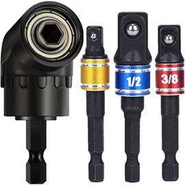 Impact Grade Socket Extension 3Pcs Set 1/4" 3/8" 1/2" Drive Adapter Set 105 Degree Right Angle Driver Extension Power Drill Adapter