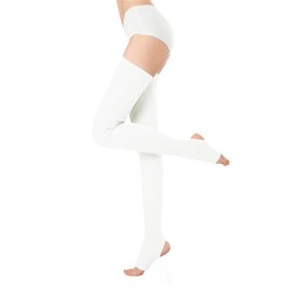 v28 Women Girls Thigh High Neon Ribbed Long 80s 90s Party Skating Leg Warmers (One Size, Hole86 -White)