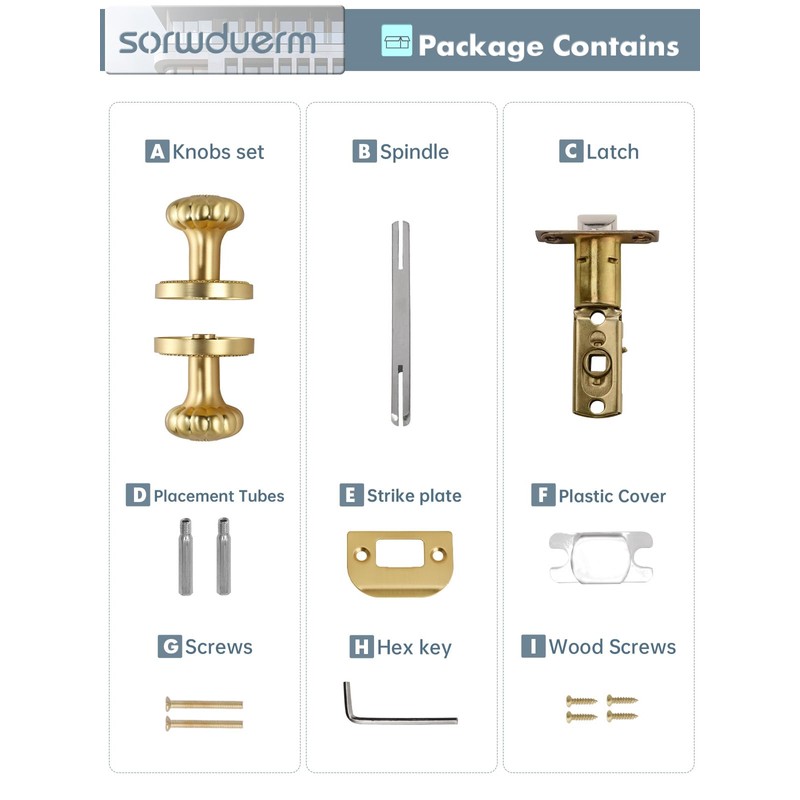 SORWDUERM Gold Door Knobs Passage Door Knobs Brushed Gold Interior