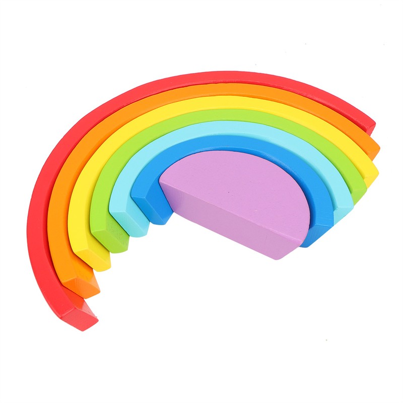 Wooden Rainbow Colored Arch Bridge Building Blocks DIY Assembly Educational