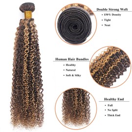 Jennandra P4/27 Highlight Human Hair Bundles Curly Bundles Human Hair 18 20 22Inch Human Hair Curly Human Hair Bundles Bundles Human Hair Double Weft Hair Extensions (P4/27-JC-18 20 22)