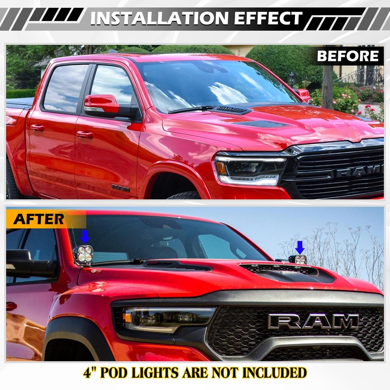 T-TOP WLS No-Drill A-Pillar Ditch Light Brackets for 2019-2026 RAM