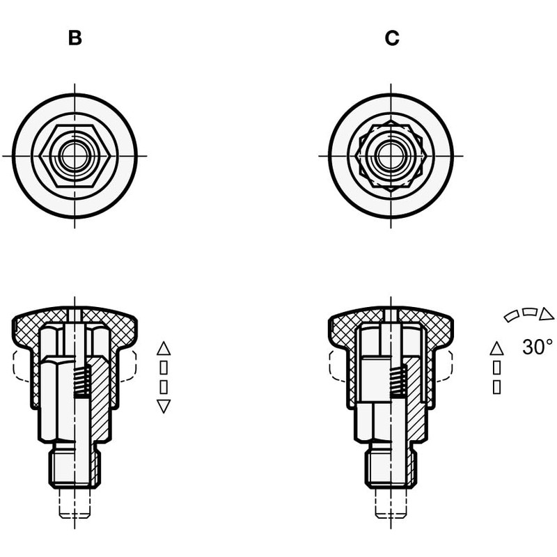 Ganter Normelemente Locking Bolts L Small Design - GN 822.6-6-M10-B